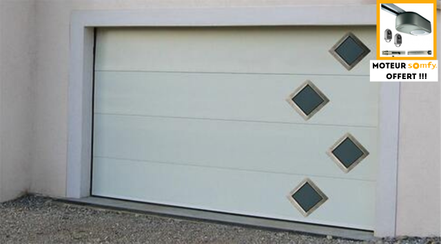 Porte de garage sectionnelle avec hublots losanges
